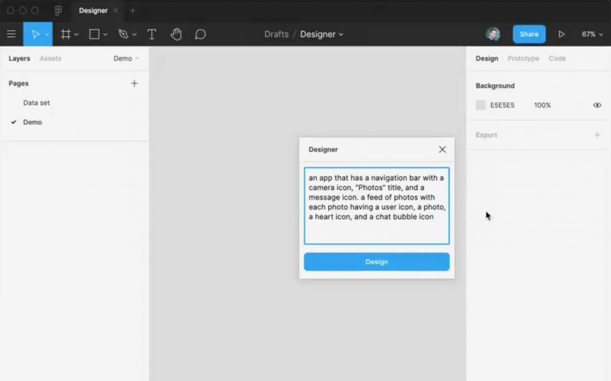 Screenshot of Figma showing the Designer plugin